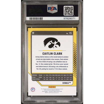 Caitlin Clark basketball card in a PSA graded gem mint slab for collectors