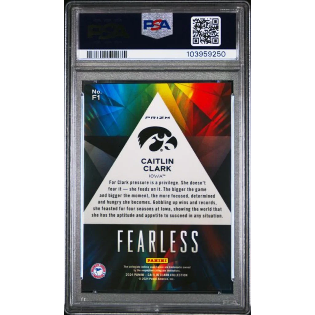 Graded 2024 Panini Caitlin Clark Collection Caitlin Clark #F1 Fearless Rookie RC Basketball Card PSA 10 Gem Mint | PSA 10 Gem Mint Graded Rookie Card | vintageantiquesgifts.com