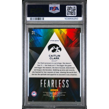 Graded 2024 Panini Caitlin Clark Collection Caitlin Clark #F1 Fearless Rookie RC Basketball Card PSA 10 Gem Mint | PSA 10 Gem Mint Graded Rookie Card | vintageantiquesgifts.com