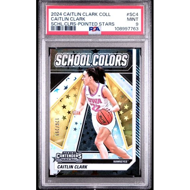 Graded 2024 Caitlin Clark basketball card in school colors, authentic collectible