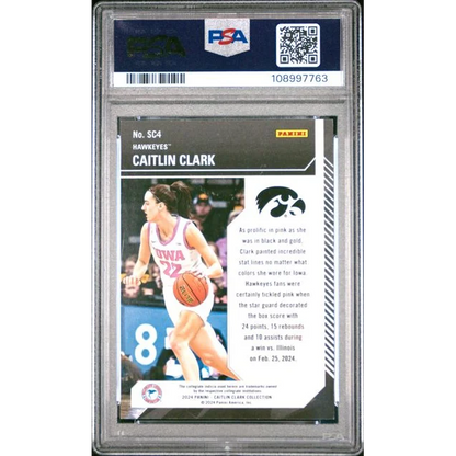 Graded Caitlin Clark basketball card in school colors, authentic collectible card