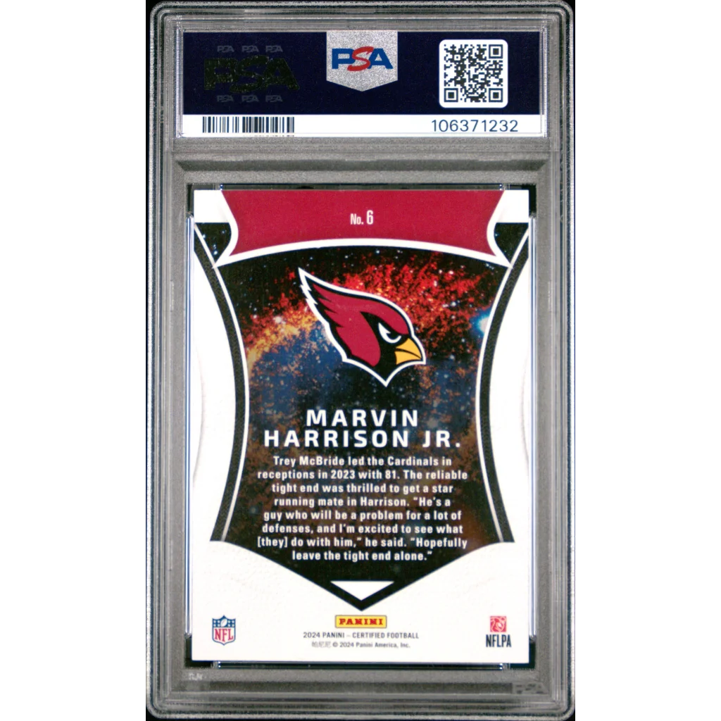 Graded PSA 10 2024 Panini Certified Marvin Harrison Jr Rookie Card /299