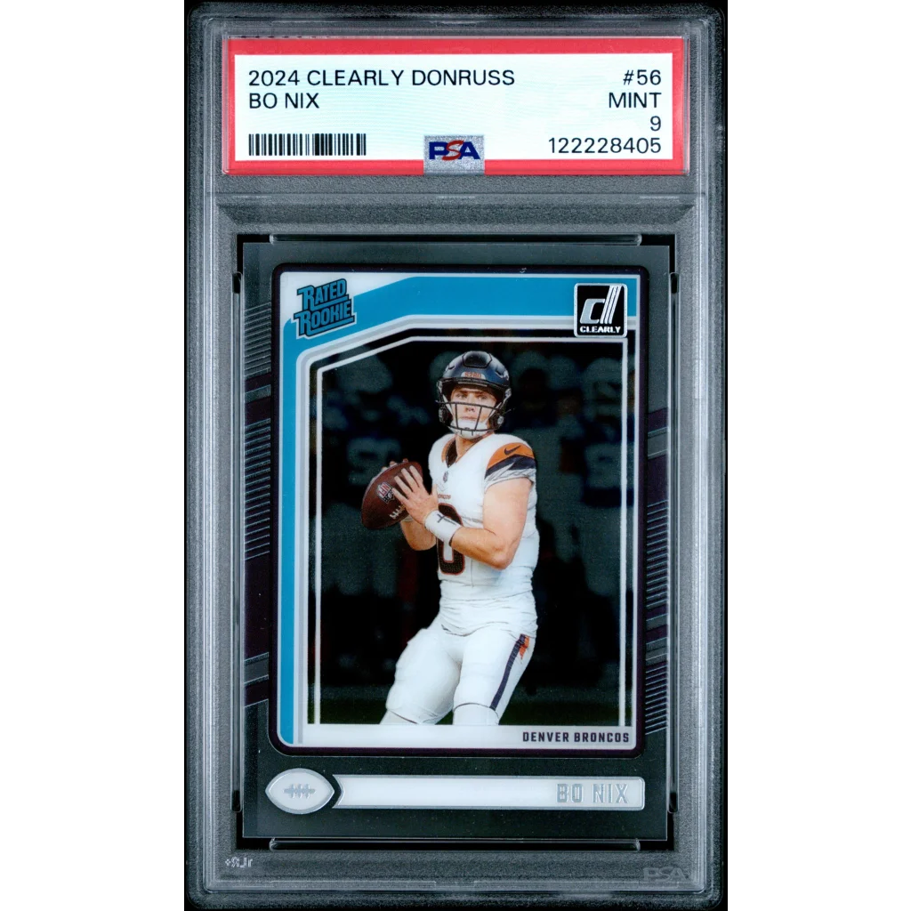Graded 2024 Panini Clearly Donruss Bo Nix #56 Rookie RC Football Card PSA 9 Mint | Hall of Fame Sports Memorabilia | vintageantiquesgifts.com