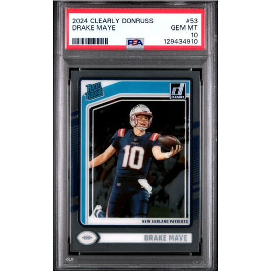 Graded 2024 Panini Clearly Donruss Drake Maye #53 Rookie RC Football Card PSA 10 Gem Mint | Hall of Fame Sports Memorabilia | vintageantiquesgifts.com