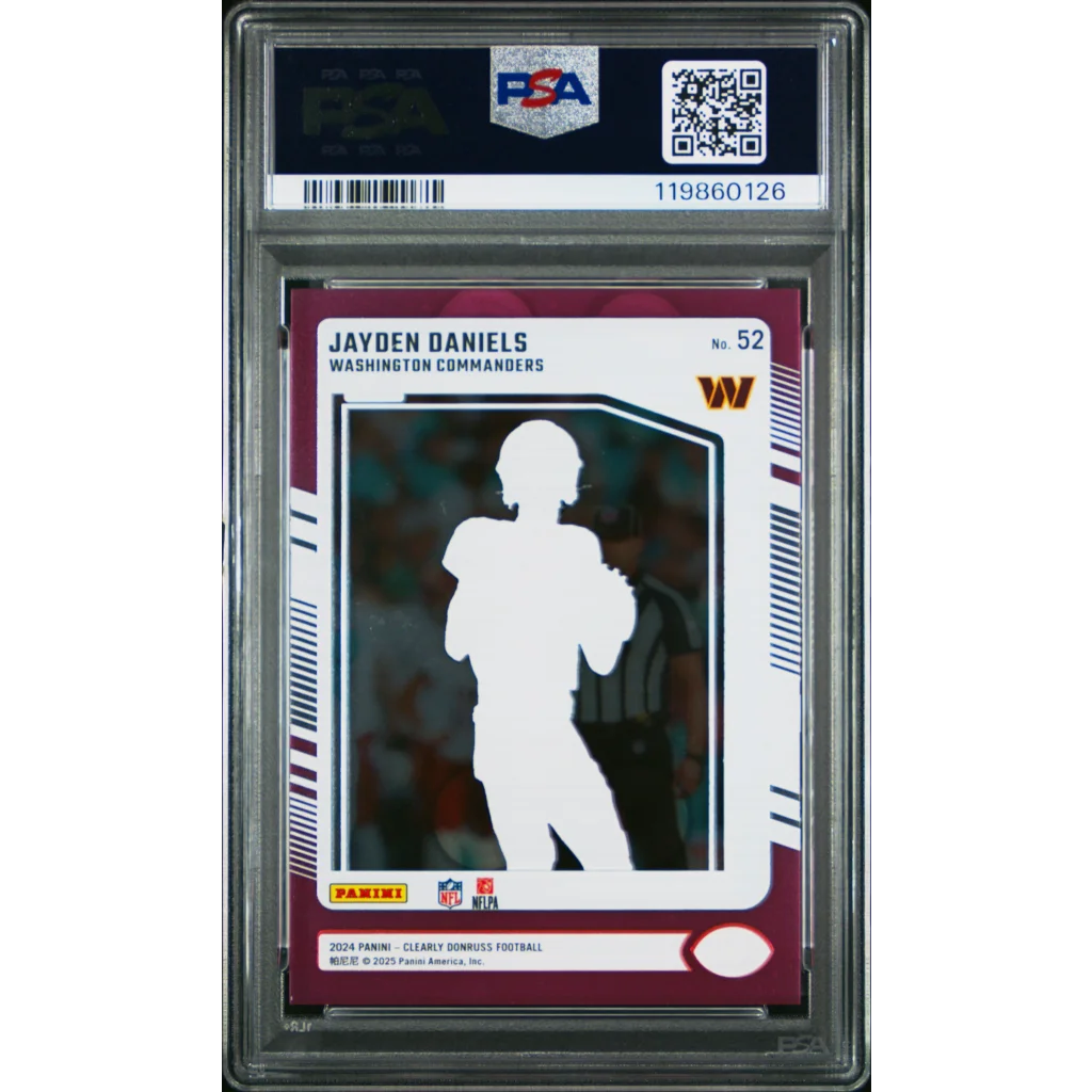 Graded 2024 Panini Clearly Donruss Jayden Daniels #52 Pink Rookie RC Football Card PSA 10 Gem Mint | PSA 10 Gem Mint Graded Rookie Card | vintageantiquesgifts.com