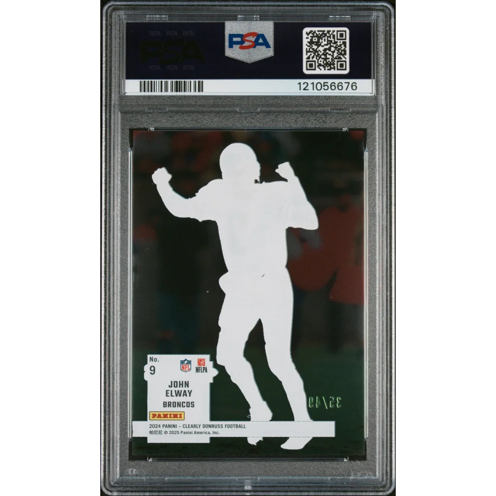 Graded 2024 Panini Clearly Donruss John Elway #9 Clearly Retro 1994 Blue /49 Football Card PSA 10 Gem Mint