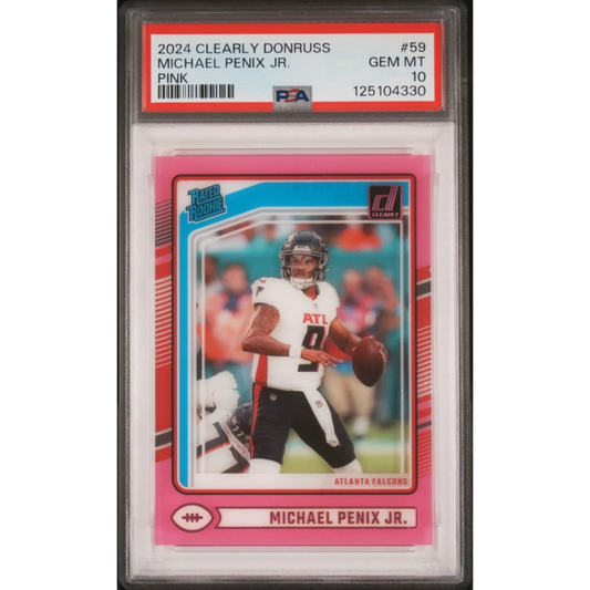 Graded 2024 Panini Clearly Donruss Michael Penix Jr #59 Pink Rookie RC Football Card PSA 10 Gem Mint | Hall of Fame Sports Memorabilia | vintageantiquesgifts.com