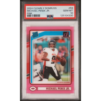 Graded 2024 Panini Clearly Donruss Michael Penix Jr #59 Pink Rookie RC Football Card PSA 10 Gem Mint