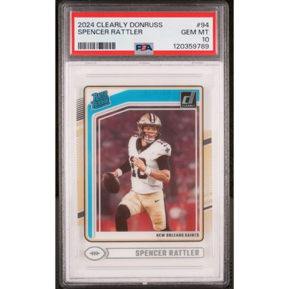 Graded PSA 10 Gem Mint 2024 Panini Clearly Donruss Spencer Rattler #94 Rookie Card