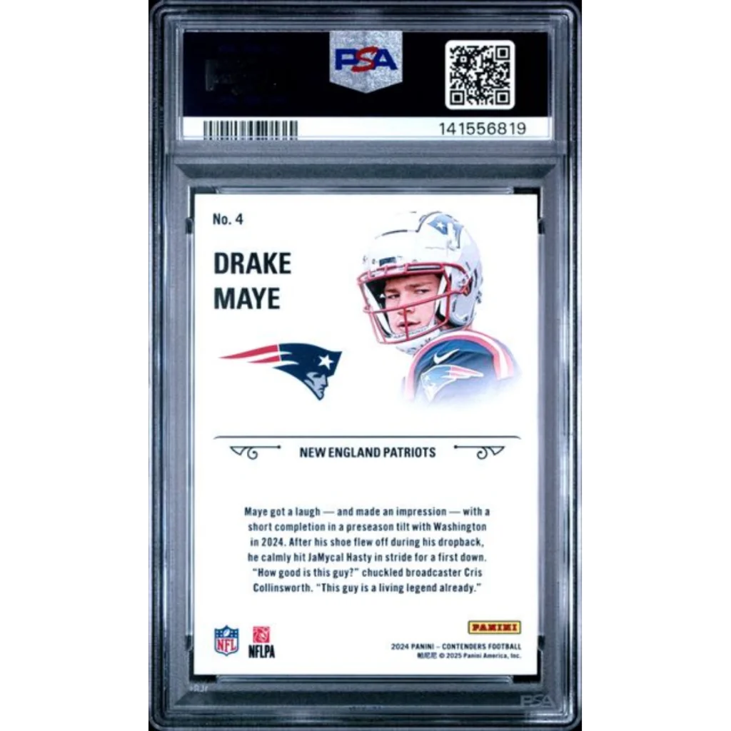 Graded 2024 Panini Contenders Drake Maye #4 Rookie Stallions Rookie RC Football Card PSA 10 Gem Mint | PSA 10 Gem Mint Graded Rookie Card | vintageantiquesgifts.com