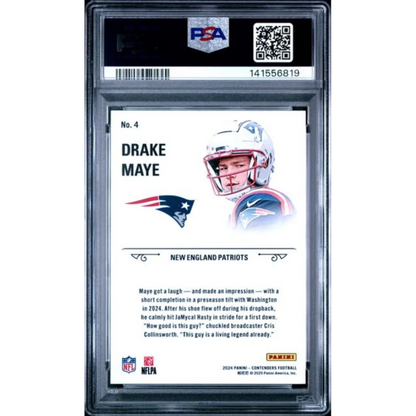 Graded 2024 Panini Contenders Drake Maye #4 Rookie Stallions Rookie RC Football Card PSA 10 Gem Mint | PSA 10 Gem Mint Graded Rookie Card | vintageantiquesgifts.com