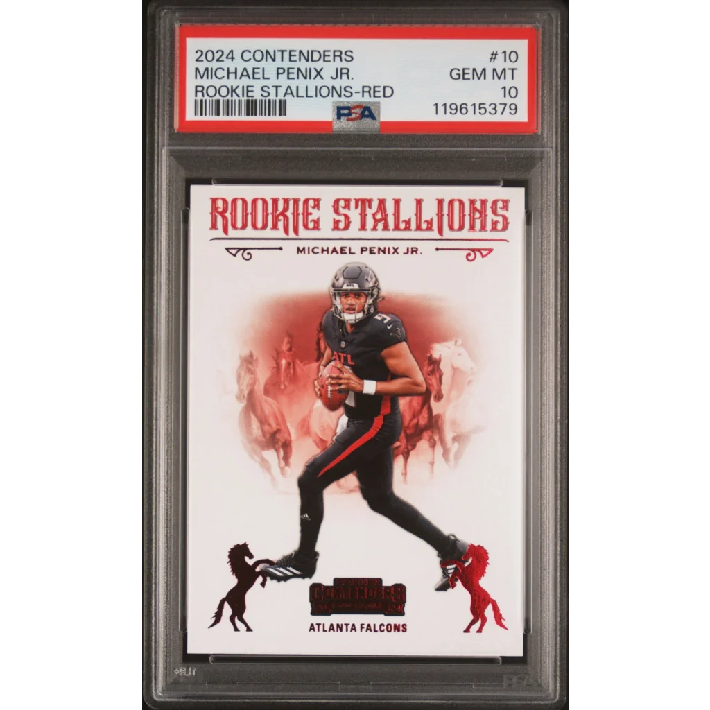 Graded 2024 Panini Contenders Michael Penix Jr #10 Rookie Stallions Red Rookie RC Football Card PSA 10 Gem Mint | Hall of Fame Sports Memorabilia | vintageantiquesgifts.com