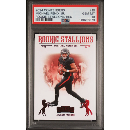 Graded 2024 Panini Contenders Michael Penix Jr #10 Rookie Stallions Red Rookie RC Football Card PSA 10 Gem Mint | Hall of Fame Sports Memorabilia | vintageantiquesgifts.com