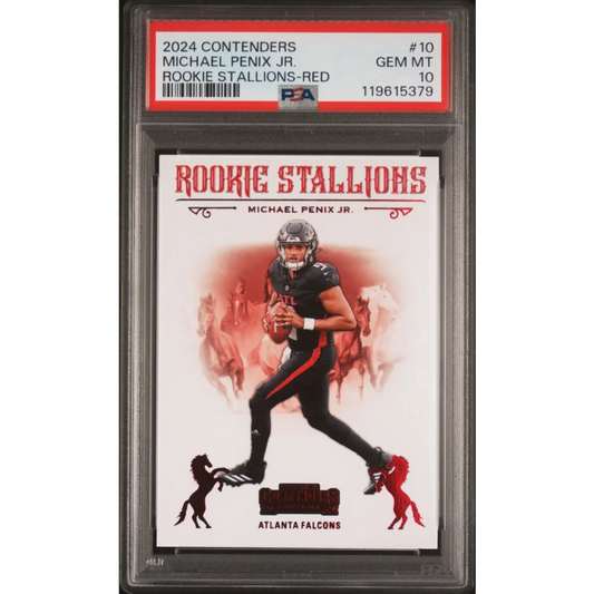 Graded 2024 Panini Contenders Michael Penix Jr #10 Rookie Stallions Red Rookie RC Football Card PSA 10 Gem Mint | Hall of Fame Sports Memorabilia | vintageantiquesgifts.com