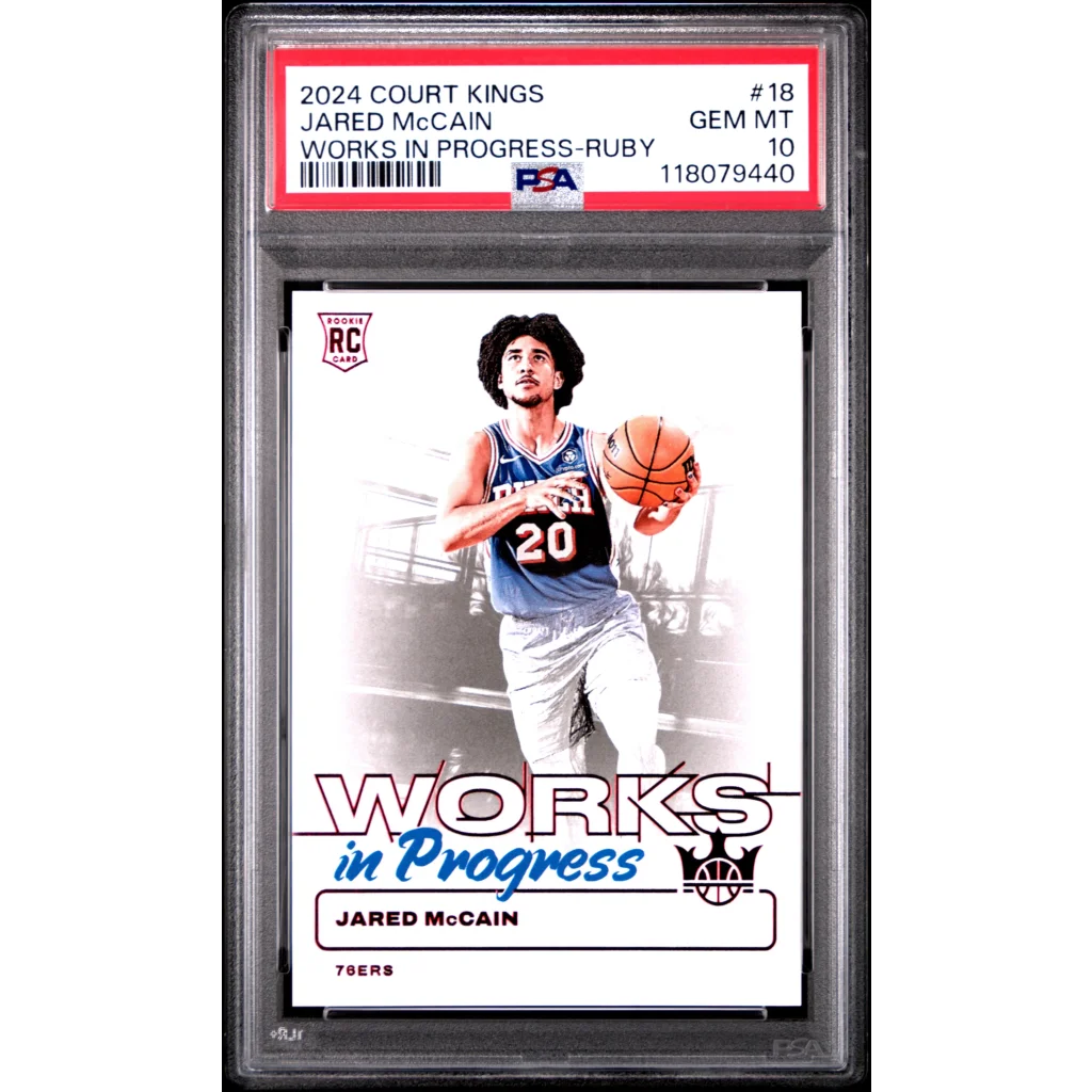 Graded 2024 Panini Court Kings Jared McCain #18 Works In Progress Ruby /149 Rookie RC Basketball Card PSA 10 Gem Mint | Hall of Fame Sports Memorabilia | vintageantiquesgifts.com