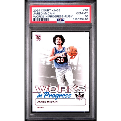 Graded 2024 Panini Court Kings Jared McCain #18 Works In Progress Ruby /149 Rookie RC Basketball Card PSA 10 Gem Mint | Hall of Fame Sports Memorabilia | vintageantiquesgifts.com