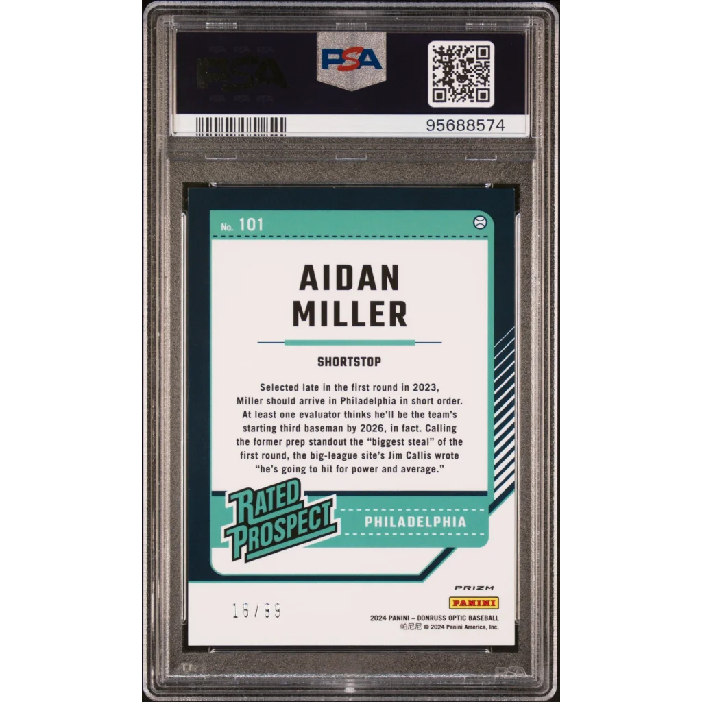 Graded 2024 Panini Donruss Aidan Miller #101 Optic Red #/99 Rookie RC Baseball Card PSA 10 Gem Mint | PSA 10 Gem Mint Graded Rookie Card | vintageantiquesgifts.com