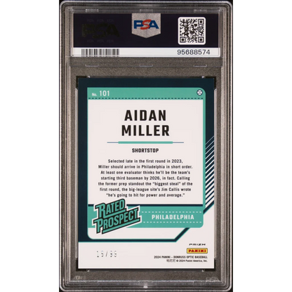 Graded 2024 Panini Donruss Aidan Miller #101 Optic Red #/99 Rookie RC Baseball Card PSA 10 Gem Mint | PSA 10 Gem Mint Graded Rookie Card | vintageantiquesgifts.com