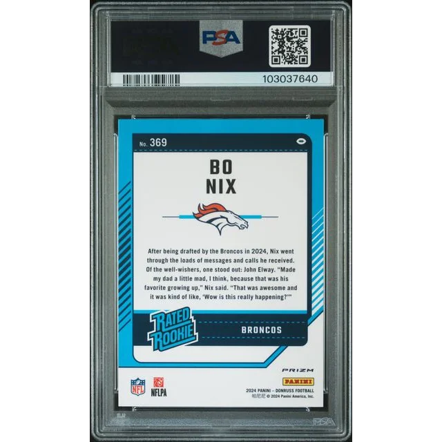 Graded 2024 Panini Donruss Bo Nix Optic Preview Rookie PSA 10 card