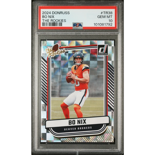 Graded 2024 Panini Donruss Bo Nix #TR38 The Rookies Rookie RC Football Card PSA 10 Gem Mint | Hall of Fame Sports Memorabilia | vintageantiquesgifts.com