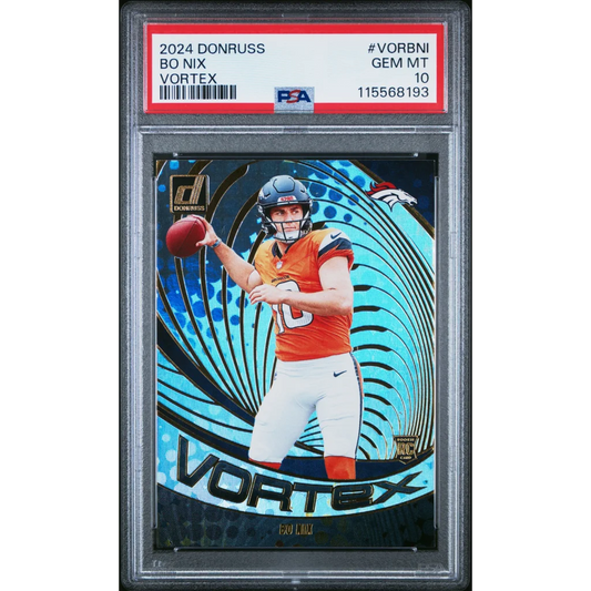 Graded 2024 Panini Donruss Bo Nix #VORBNI Vortex Rookie RC Football Card PSA 10 Gem Mint | Hall of Fame Sports Memorabilia | vintageantiquesgifts.com
