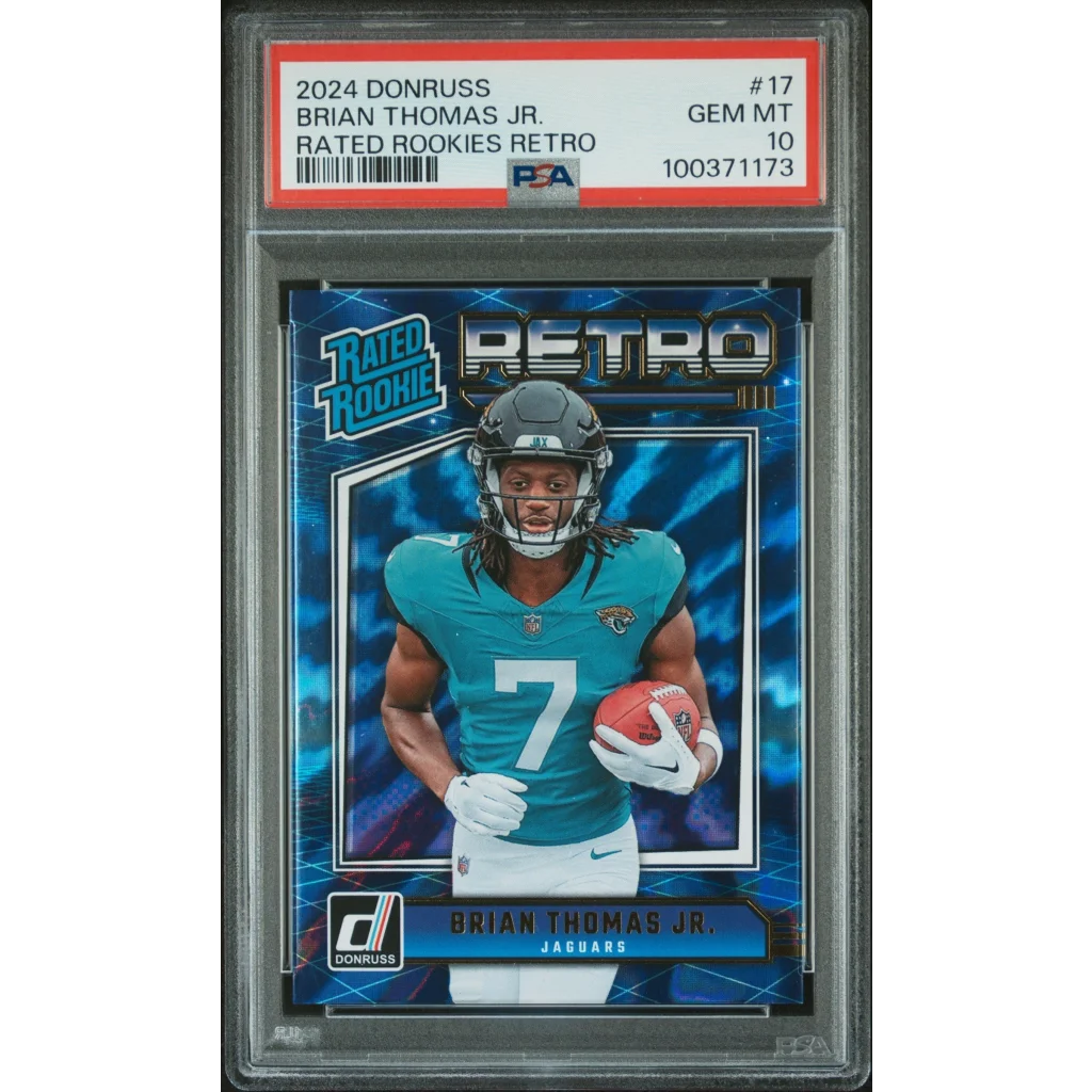 Graded 2024 Panini Donruss Brian Thomas Jr #17 Rated Rookies Retro Rookie RC Football Card PSA 10 Gem Mint | Hall of Fame Sports Memorabilia | vintageantiquesgifts.com