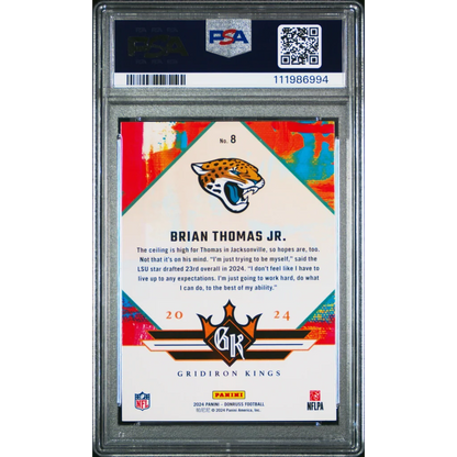 PSA Graded 2024 Brian Thomas Jr Rookie Gridiron Kings Football Card in protective case