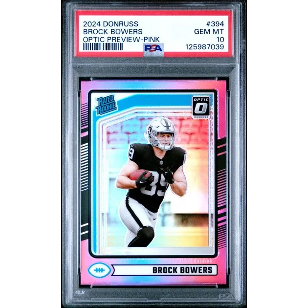Graded 2024 Panini Donruss Brock Bowers #394 Optic Preview Pink Rookie RC Football Card PSA 10 Gem Mint | Hall of Fame Sports Memorabilia | vintageantiquesgifts.com