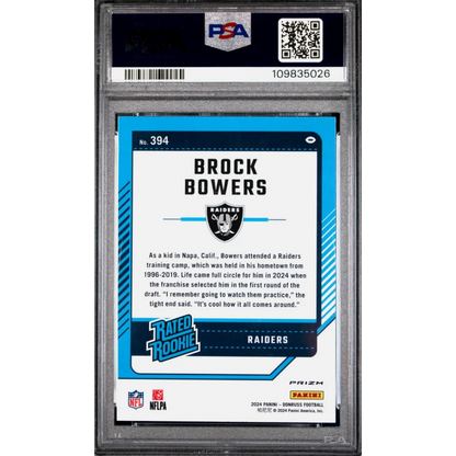 Graded PSA 10 2024 Panini Donruss Brock Bowers Optic Red Wave Rookie Card