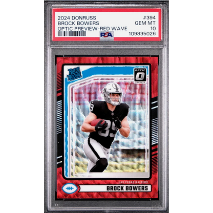 Graded 2024 Panini Donruss Brock Bowers #394 Optic Preview Red Wave Rookie RC Football Card PSA 10 Gem Mint