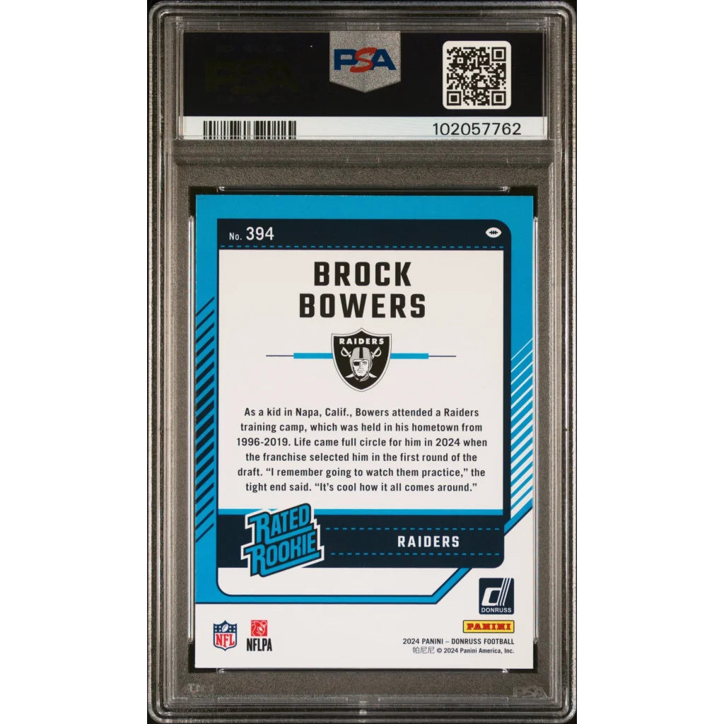 Graded 2024 Panini Donruss Brock Bowers #394 Rookie RC Football Card PSA 10 Gem Mint | PSA 10 Gem Mint Graded Rookie Card | vintageantiquesgifts.com