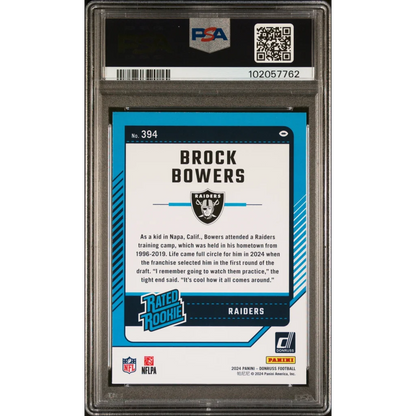 Graded 2024 Panini Donruss Brock Bowers #394 Rookie RC Football Card PSA 10 Gem Mint | PSA 10 Gem Mint Graded Rookie Card | vintageantiquesgifts.com