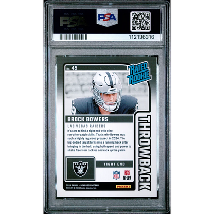 PSA 10 Graded 2024 Panini Donruss Brock Bowers Raiders Rookie RC Card