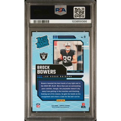 Graded Brock Bowers 2024 Donruss Rated Rookies Retro Football Card in product display