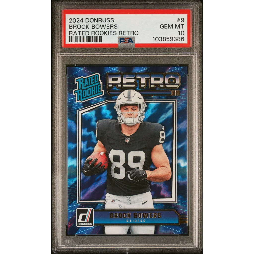 Graded 2024 Panini Donruss Brock Bowers #9 Rated Rookies Retro Rookie RC Football Card PSA 10 Gem Mint | Hall of Fame Sports Memorabilia | vintageantiquesgifts.com