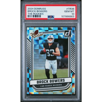Graded 2024 Panini Donruss Brock Bowers #TR36 The Rookies Rookie RC Football Card PSA 10 Gem Mint