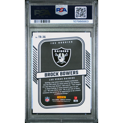 Graded 2024 Panini Donruss Brock Bowers #TR36 The Rookies Rookie RC Football Card PSA 10 Gem Mint