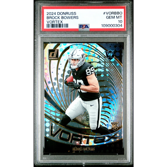 PSA 10 Brock Bowers 2024 Donruss Vortex Rookie Card GEM MT football card