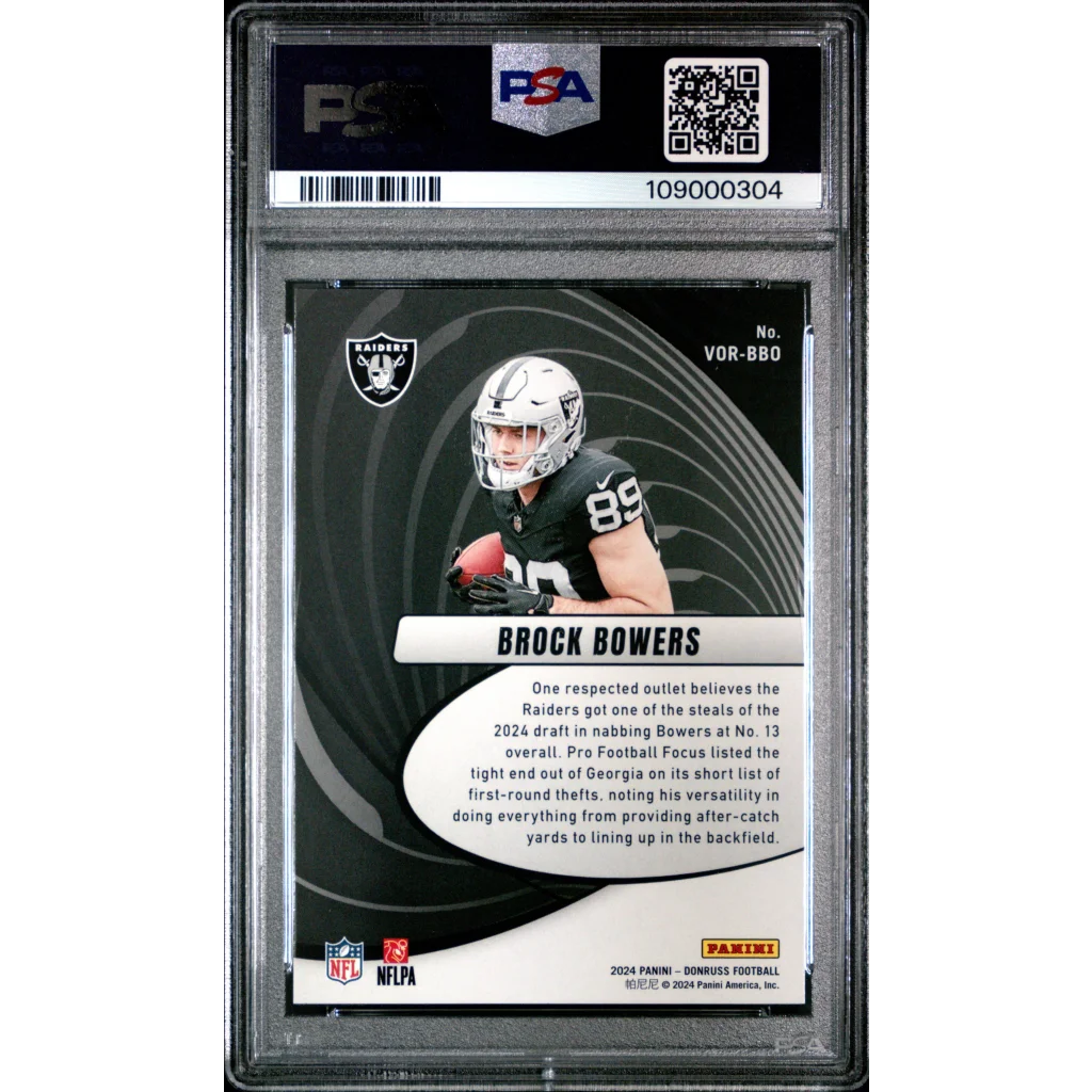 Graded PSA 10 Brock Bowers 2024 Donruss Vortex Rookie Card Gem Mint image
