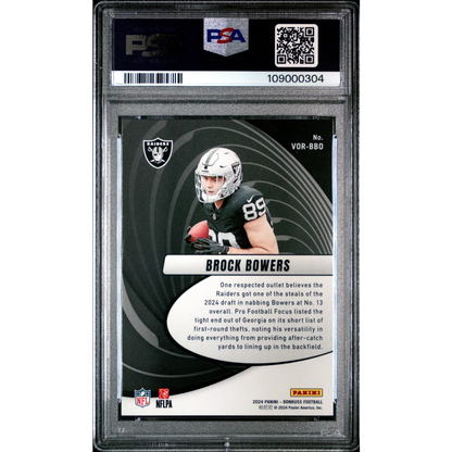 Graded PSA 10 Brock Bowers 2024 Donruss Vortex Rookie Card Gem Mint image
