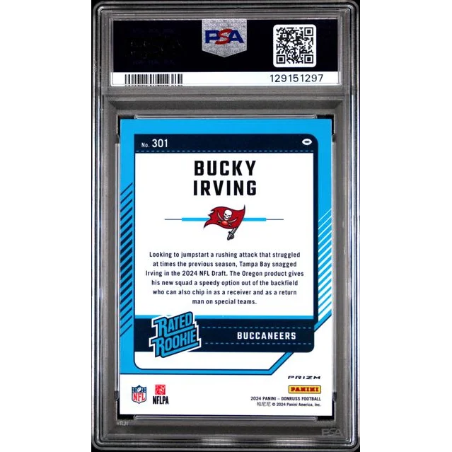 Graded 2024 Panini Donruss Bucky Irving #301 Optic Preview Pink Rookie RC Football Card PSA 10 Gem Mint