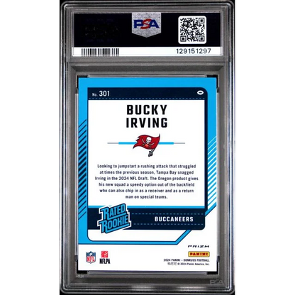 Graded 2024 Panini Donruss Bucky Irving #301 Optic Preview Pink Rookie RC Football Card PSA 10 Gem Mint
