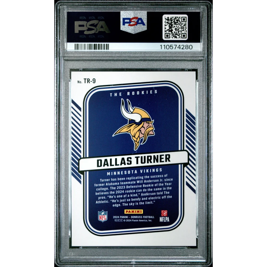 Graded 2024 Panini Donruss Dallas Turner #TR9 The Rookies Rookie RC Football Card PSA 10 Gem Mint | PSA 10 Gem Mint Graded Rookie Card | vintageantiquesgifts.com