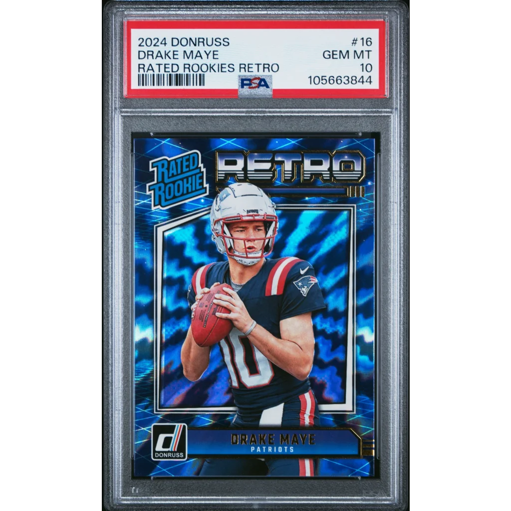 Graded 2024 Panini Donruss Drake Maye #16 Rated Rookies Retro Rookie RC Football Card PSA 10 Gem Mint | Hall of Fame Sports Memorabilia | vintageantiquesgifts.com