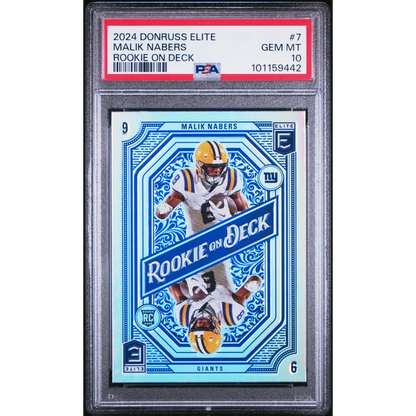 Graded 2024 Panini Donruss Elite Malik Nabers #7 Rookie On Deck Rookie RC Football Card PSA 10 Gem Mint | Hall of Fame Sports Memorabilia | vintageantiquesgifts.com