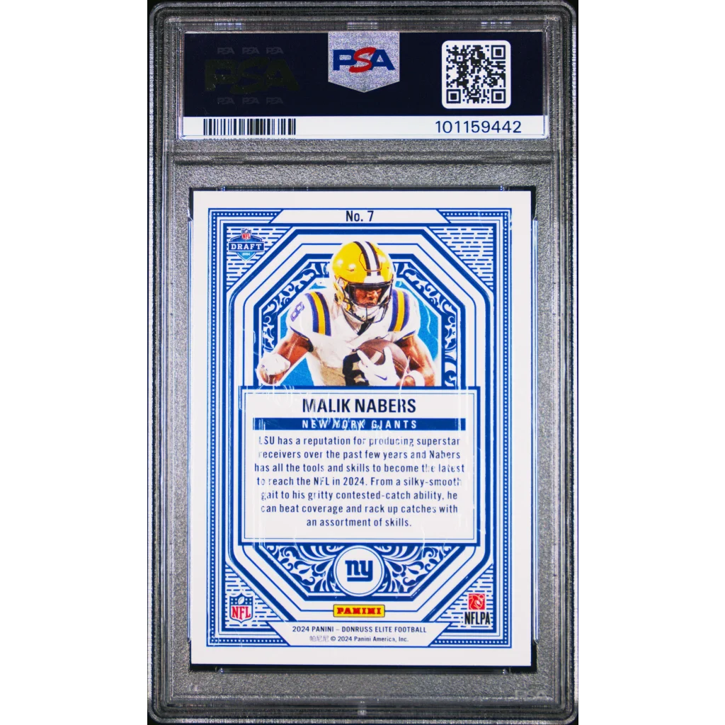 Graded 2024 Panini Donruss Elite Malik Nabers #7 Rookie On Deck Rookie RC Football Card PSA 10 Gem Mint | PSA 10 Gem Mint Graded Rookie Card | vintageantiquesgifts.com
