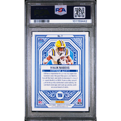 Graded 2024 Panini Donruss Elite Malik Nabers #7 Rookie On Deck Rookie RC Football Card PSA 10 Gem Mint | PSA 10 Gem Mint Graded Rookie Card | vintageantiquesgifts.com
