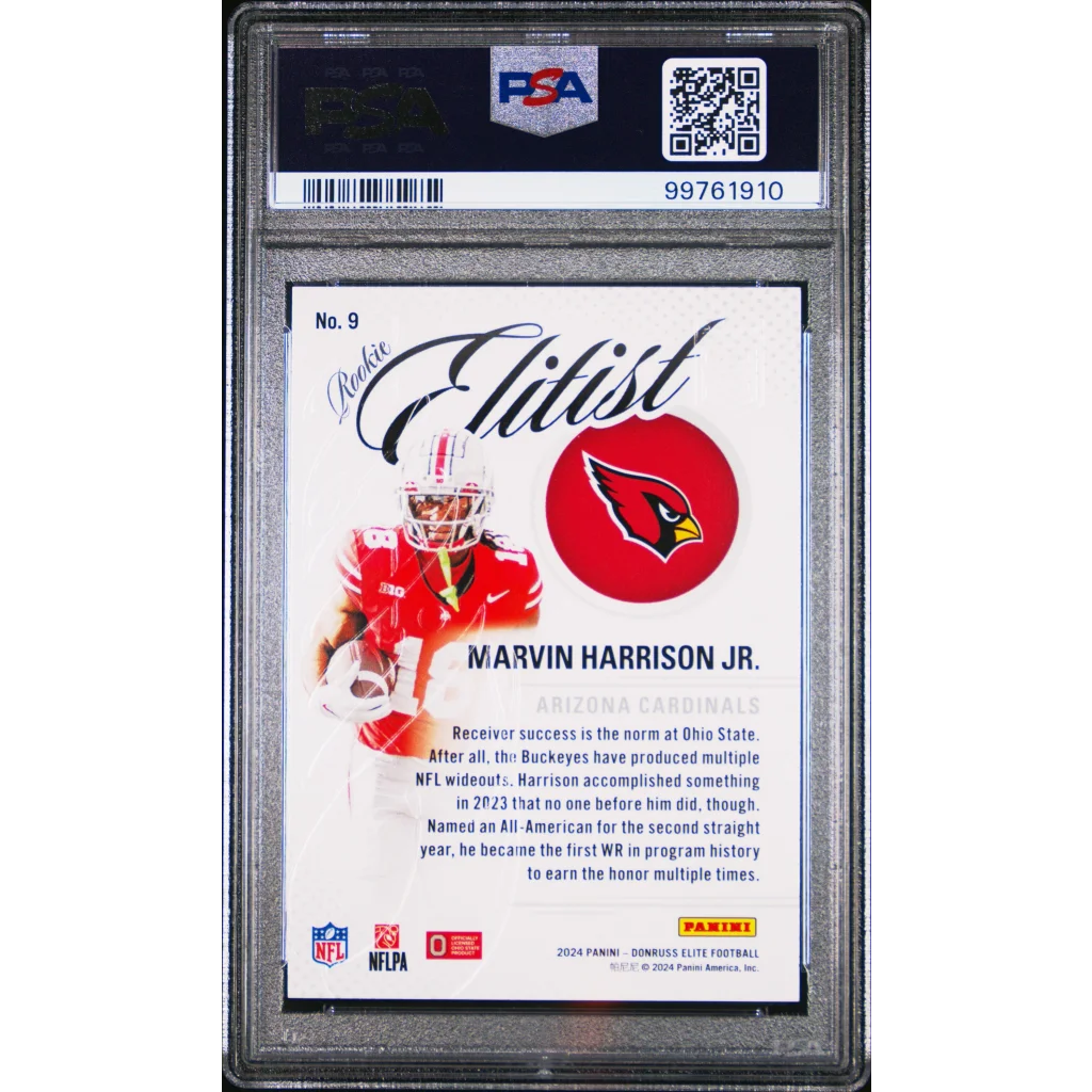 Graded 2024 Panini Donruss Elite Marvin Harrison Jr #9 Rookie Elitist Rookie RC Football Card PSA 10 Gem Mint | PSA 10 Gem Mint Graded Rookie Card | vintageantiquesgifts.com