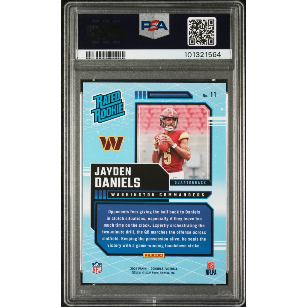 Graded Jayden Daniels 2024 Donruss Rated Rookies Retro Football Card in PSA Mint 9