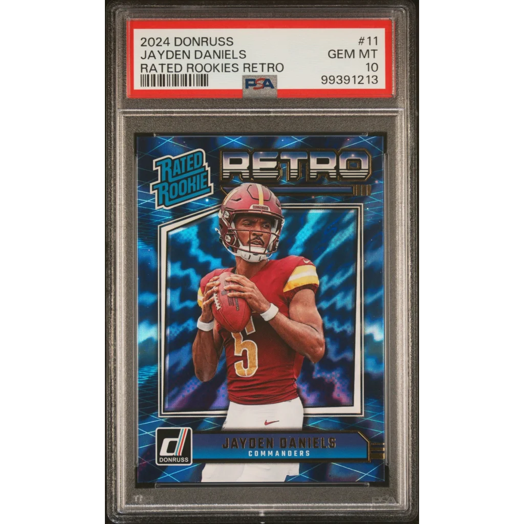 Graded 2024 Panini Donruss Jayden Daniels #11 Rated Rookies Retro Rookie RC Football Card PSA 10 Gem Mint | Hall of Fame Sports Memorabilia | vintageantiquesgifts.com